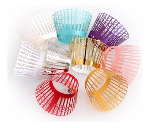 Colorful laser cut cupcake wrappers with lace fence design for wedding party decor