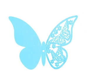 Light blue 3D hollow butterfly wall sticker with delicate laser-cut floral patterns