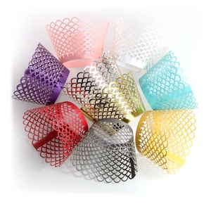 Laser cut lace cupcake wrappers with fish scale hollow pattern in various pearl colors