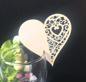 Laser cut heart shaped wine glass card with elegant floral hollow vine details