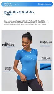 Détails de l'empiècement en mesh respirant et coutures plates sur le t-shirt de sport bleu