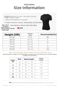 Guide des tailles pour t-shirt de sport compression femme avec mesures précises en cm