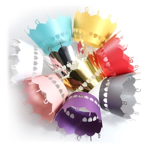 Laser cut crown cupcake wrappers in 8 colors with GIRL lettering and heart details