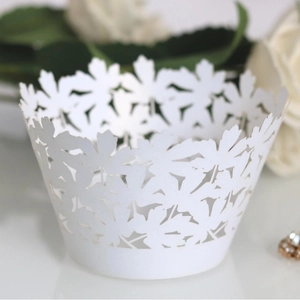 Laser Cut Maple Leaf Cupcake Wrappers Artificial Pearl Paper Hollow Out Cake Liners For Wedding Birthday Party Decoration