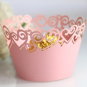 Heart Hollow Laser Cut Cupcake Wrappers Pearlescent Paper Cake Decor For Wedding Birthday Party Favors Romantic Ornament