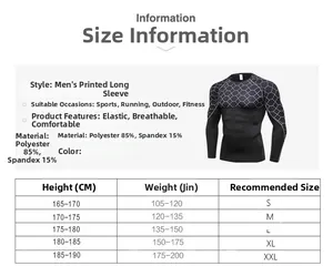 Size chart for men's compression shirt detailing height, weight, and fit measurements