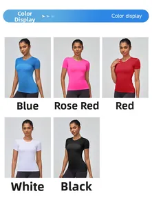 T-shirts de sport ajustés pour femmes en bleu, rose rouge, rouge, blanc et noir