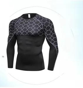 Close-up of men's compression shirt with gray honeycomb texture and seamless stitching