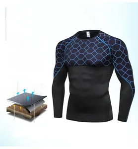 Detail of men's athletic compression shirt showing breathable mesh and honeycomb texture
