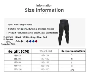 Tabella taglie e specifiche dei materiali per pantaloni sportivi da uomo elasticizzati