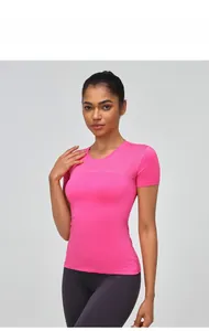 T-shirt de course pour femme rose vif, coupe ajustée, tissu respirant évacuant l'humidité
