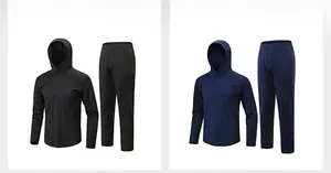 Ensembles de survêtement de sport pour hommes en noir et bleu marine avec capuche