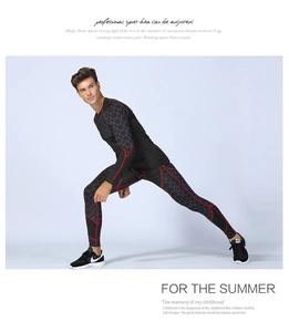 Detail of men's compression suit featuring red honeycomb texture and moisture-wicking fabric