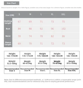 Detailed size chart for men's athletic long sleeve shirt with body measurement guide