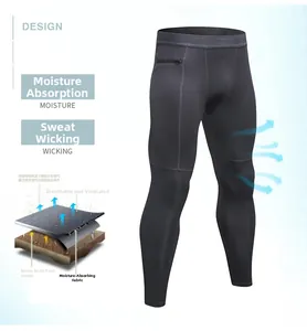 Dettaglio del tessuto traspirante e della tasca con cerniera sui leggings sportivi uomo