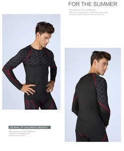 Detail of men's compression shirt with honeycomb print and red piping on sleeves
