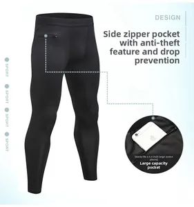 Dettaglio della tasca con zip su leggings sportivi a compressione con uno smartphone