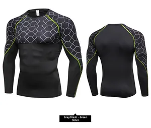 Macro shot of M-size sport compression shirt with grey mesh and green stitching