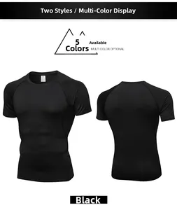 Detail of black men's compression fitness shirt with raglan sleeves and round neckline