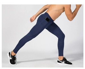 Pantaloni a compressione blu navy da uomo con tasca laterale a zip per smartphone