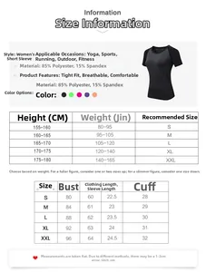Detailed size guide and fit chart for women's slim-fit quick-dry sports t-shirt
