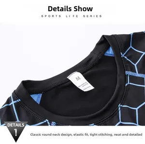 Detail of crew neck stitching and breathable polyester spandex fabric on sport top