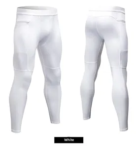 Leggings a compressione bianchi da uomo con tasca con zip in vita per lo sport