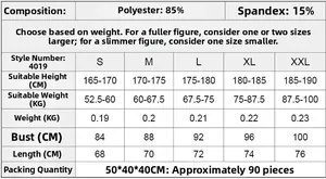 Detailed size chart for men's compression shirt with material info and fit guide