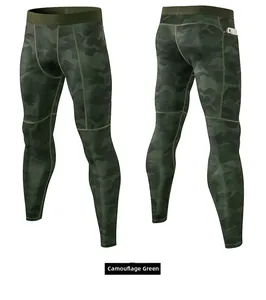 Pantaloni a compressione uomo mimetici verdi con tasca laterale per riporre lo smartphone