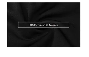 Vue détaillée du tricot noir extensible montrant la texture 85 % polyester et 15 % élasthanne