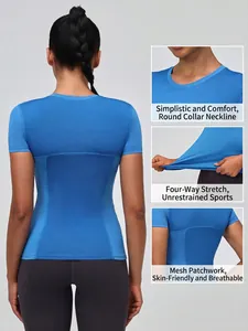 T-shirt de sport bleu vif pour femme, extensible et respirant pour le yoga et la course
