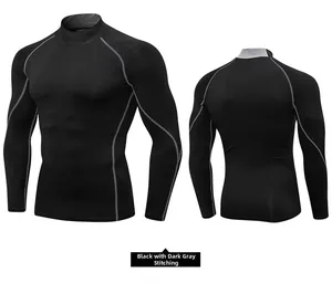 Front and back views of men's pro compression shirt with grey contour stitching