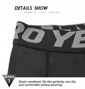 Dettaglio della fascia elastica in vita con scritta PRO sui pantaloni a compressione uomo