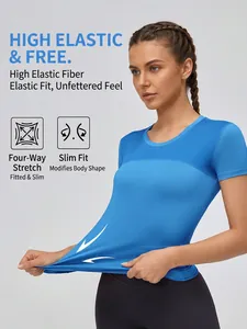 T-shirt de compression bleu roi pour femme avec détails en mesh pour le yoga et la course