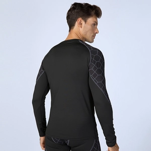 Men's compression long sleeve shirt with grey honeycomb pattern on shoulders and back
