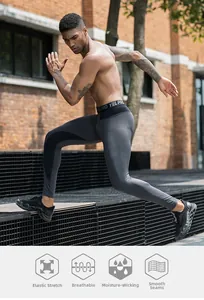 Men's high-elastic PRO compression pants with breathable mesh panels for gym workouts