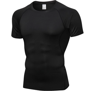 Men's black PRO fitness compression shirt in quick-dry breathable stretch fabric