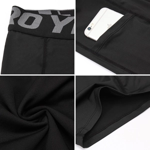 Dettaglio dei pantaloncini a compressione da uomo con elastico in vita e tasca laterale per cellulare