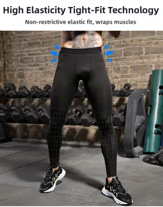 Detail view of men's compression tights showing high elasticity and muscle support fit