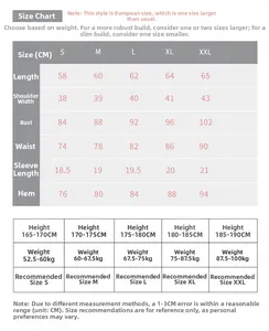 Detailed size chart for men fitness shirts with measurements for S to XXL sizes