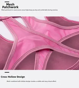Dettaglio del gilet sportivo rosso rosa con inserti in mesh e design a incrocio sul retro
