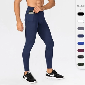 Leggings Sportivi a Compressione da Uomo Con Tasche Con Cerniera in Poliestere Spandex Asciugatura Rapida Alta Elasticità Pantaloni da Corsa Palestra Fitness Allenamento