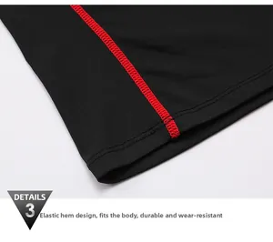 Detail of high-elasticity hem with reinforced red stitching for men's athletic wear