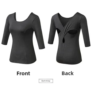 Vues avant et arrière d'un haut de yoga gris foncé pour femme avec dos croisé ajouré