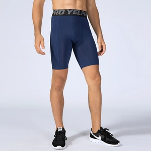 Pantaloncini a compressione PRO blu navy da uomo con tasche laterali e fascia elastica