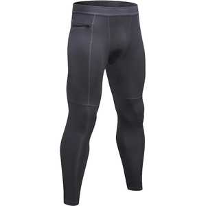 Pantaloni a compressione sportivi da uomo grigio scuro ad asciugatura rapida con tasca zip