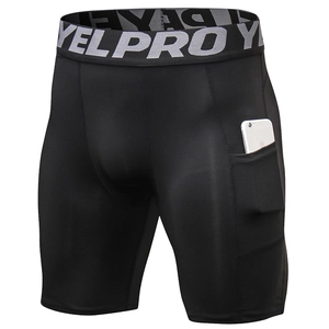 Pantaloncini a compressione neri da uomo con elastico in vita e tasca laterale per telefono