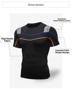 Close-up of high-elastic compression shirt featuring contrast stitching and breathable fabric