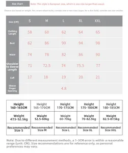 Detailed size guide for women's long sleeve fitness top showing S-XXL dimensions