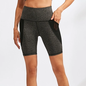 Pantaloncini da yoga a vita alta con tasche in mesh e trama grigia per corsa e fitness